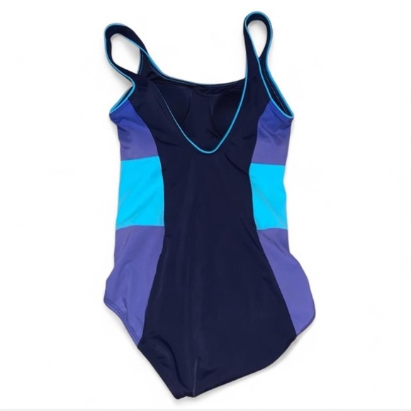 Lands end Colorblock One-Piece Swimsuit navy purple turquoise size 4L tugless - Picture 3 of 3
